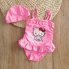 儿童游泳衣粉色kitty甜美可爱卡通公主小女孩宝宝裙式连体泳装温