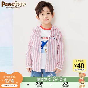 PawinPaw卡通小熊童装夏季款男童儿童条纹衬衫式外套洋气