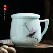 景德镇茶杯陶瓷过滤带盖泡茶杯手绘办公杯茶水，分离家用个人杯子
