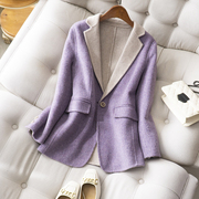 定制定染撞色慵懒优雅休闲紫色夹花羊毛双面尼西装外套秋冬女