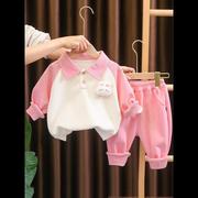 婴儿衣服春秋季纯棉时尚polo领卡通运动套装分体一岁男女宝宝春装