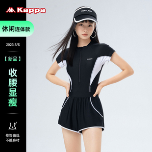 Kappa游泳衣女士款连体保守平角大码运动泳装学生胖mm游泳馆专用