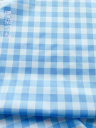 日本进口kokka斜纹全棉，布料浅蓝色格子手工衬衫，背景桌布服装面料