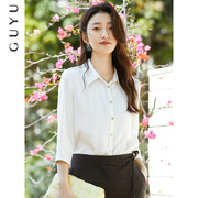 白色中袖雪纺衬衫女夏季韩版正装衬衣，七分袖上衣气质职业ol工作服