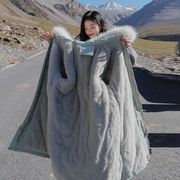 工装棉衣女冬季2023年中长款宽松加绒加厚羊羔，毛外套(毛外套)大码收腰棉服