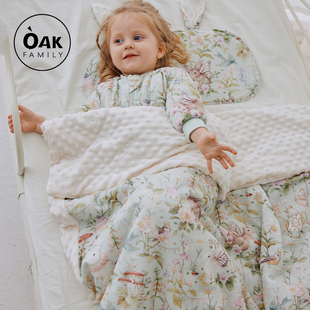 Oak Family婴儿夹棉豆豆毯冬季纱布保温盖毯宝宝被子新生儿毯子