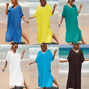 气质人棉绉布欧美罩衫波，西米亚沙滩裙比基尼，泳衣防晒衫沙滩衣mz09