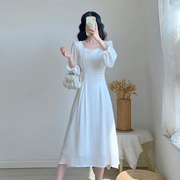 2024春季女装裙子法式长袖，收腰显瘦纯欲温，柔风白色仙女连衣裙