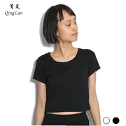 箐岚 日系品牌黑白系列纯色短袖圆领时尚修身女装短款T恤