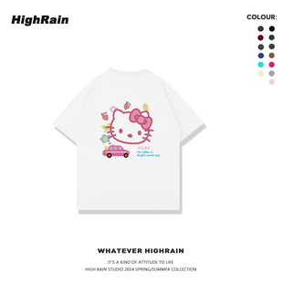创意Hellokitty卡通ins2024夏季时尚潮流圆领宽松短袖T恤