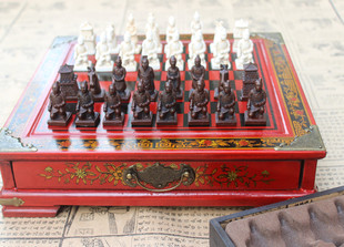 仿古国际象棋小号西安兵马俑棋子木制台式棋盘立体棋子圣诞礼物