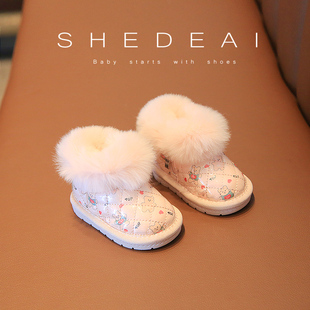 秋冬女童雪地靴学步鞋女宝宝，软底棉鞋1到3岁小童婴儿鞋子冬季