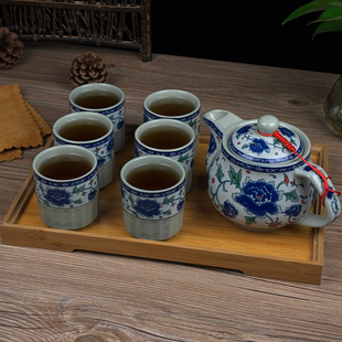 青花瓷泡茶壶茶杯复古风中式简约大号带过滤网，耐高温陶瓷茶具套装
