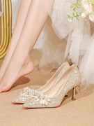 法式白色气质结婚鞋女新娘主，婚纱婚鞋不累脚高级感高跟鞋日常可穿