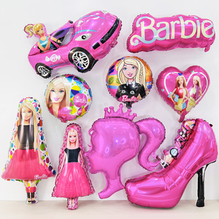 芭比娃娃铝膜气球头汽车高跟鞋，女孩子生日装饰卡通气球