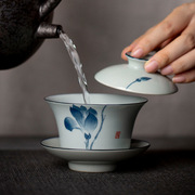 盖碗手绘泡茶壶家用单个茶碗陶瓷三才盖碗大号手抓壶敬茶杯
