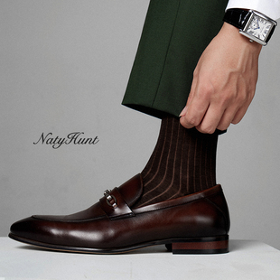 NatyhuntNILO系列绅士正装棉袜子男中高筒轻薄双色条纹轻奢礼盒装