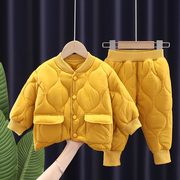 男宝宝加绒加厚棉衣两件套装0女婴幼儿童装1-2-3-4岁秋冬装外套潮