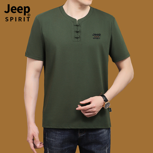 jeep吉普短袖t恤夏季男款2023宽松盘扣体恤中国风男装上衣服