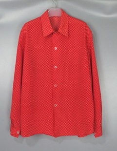vintage古着女款中古90年代红色小波点圆点长袖衬衫