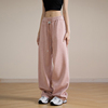 RESUMM粉色卫裤女美式宽松2024垂感直筒裤子小个子休闲运动裤