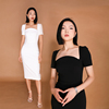 brandbymei时尚魔头系列，u型领优雅修身纯色铅笔连衣裙