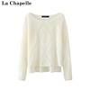拉夏贝尔/La Chapelle一字领针织衫女法式镂空宽松慵懒上衣女