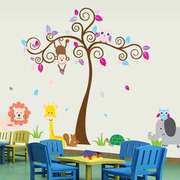 幼儿园墙壁装饰儿童婴儿男女孩房C间卧室大型贴画卡通动物树墙贴
