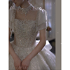 法式婚纱2024新娘小个子高级质感，重工奢华大拖尾齐地缎面主纱