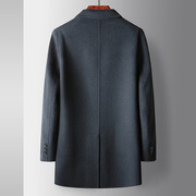 aulx羊毛大衣男式2023秋冬手工双面呢中长款风衣，商务纯色休闲外套