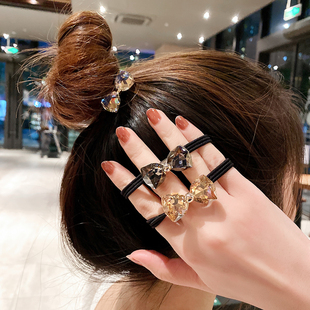 韩国水钻蝴蝶结高级感头绳，女半扎发饰，丸子头皮筋发绳绑头发发圈