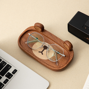 梵瀚木制办公室桌面收纳盒创意可爱眼镜放置盘玄关，钥匙杂物收纳盘