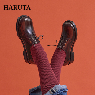 Haruta4902粗跟单鞋女平底英伦鞋子女学生百搭森日系jk制服小皮鞋