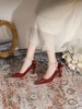 结婚红色秀禾婚鞋女一字带高跟鞋，粗跟绸缎面中式绑带，新娘鞋敬酒鞋