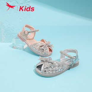 红蜻蜓女童鞋2024夏季鱼嘴公主皮鞋，透气舒适表演蝴蝶结凉鞋