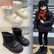 女童字母雪地靴2023冬季男童，保暖鞋子韩版时尚儿童加厚棉鞋潮