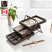 高档umbra阶梯式首饰架子实木多层桌面置物架展示架化妆品收纳盒