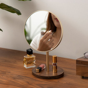实木化妆镜台式桌面家用复古镜子，高清大(高清大)镜面可旋转梳妆镜