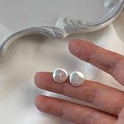 意大利设计师GivenCiven天然巴洛克圆形珍珠耳钉光面纽扣耳饰