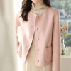 双面羊绒大衣女短款2023韩版小香风，单排扣圆领减龄羊毛呢外套