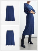 西班牙单 深蓝色时尚气质针织裙高腰垂感直筒包臀修身A字半身裙女