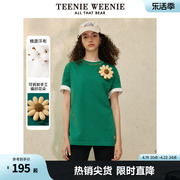 teenieweenie小熊棉质花朵t恤短袖设计感白色宽松黑色，女内搭上衣