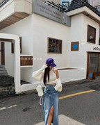 直邮韩国一片式设计感蝙蝠袖，针织开衫女春款长袖外搭披肩
