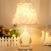 欧式台灯卧室床头灯 浪漫温馨布艺陶瓷灯可调光遥控结婚庆装饰灯