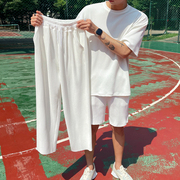 mrcyc夏季短袖短裤长裤，三件套男韩版休闲运动套装，宽松t恤休闲裤子