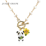 juicygrape淡水珍珠项链女ot圈个性设计原创可爱熊猫花朵锁骨链