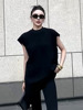 欧货大版夏季黑色纯棉，短袖t恤女2024宽松直筒，背心中长款上衣