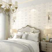 现代欧式壁纸大马士革白色竖条纹卧室电视背景墙客厅房间装饰墙纸