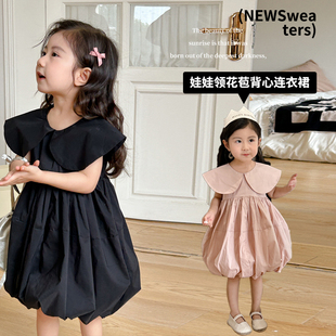 女童娃娃领背心裙夏装，2024韩版洋气，儿童花苞连衣裙夏季女宝裙