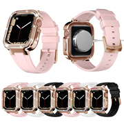 适用苹果iwatchs8金属保护壳手表带女闪钻改装applewatch表带iwatch45678代不锈钢se表壳一体款4041mm